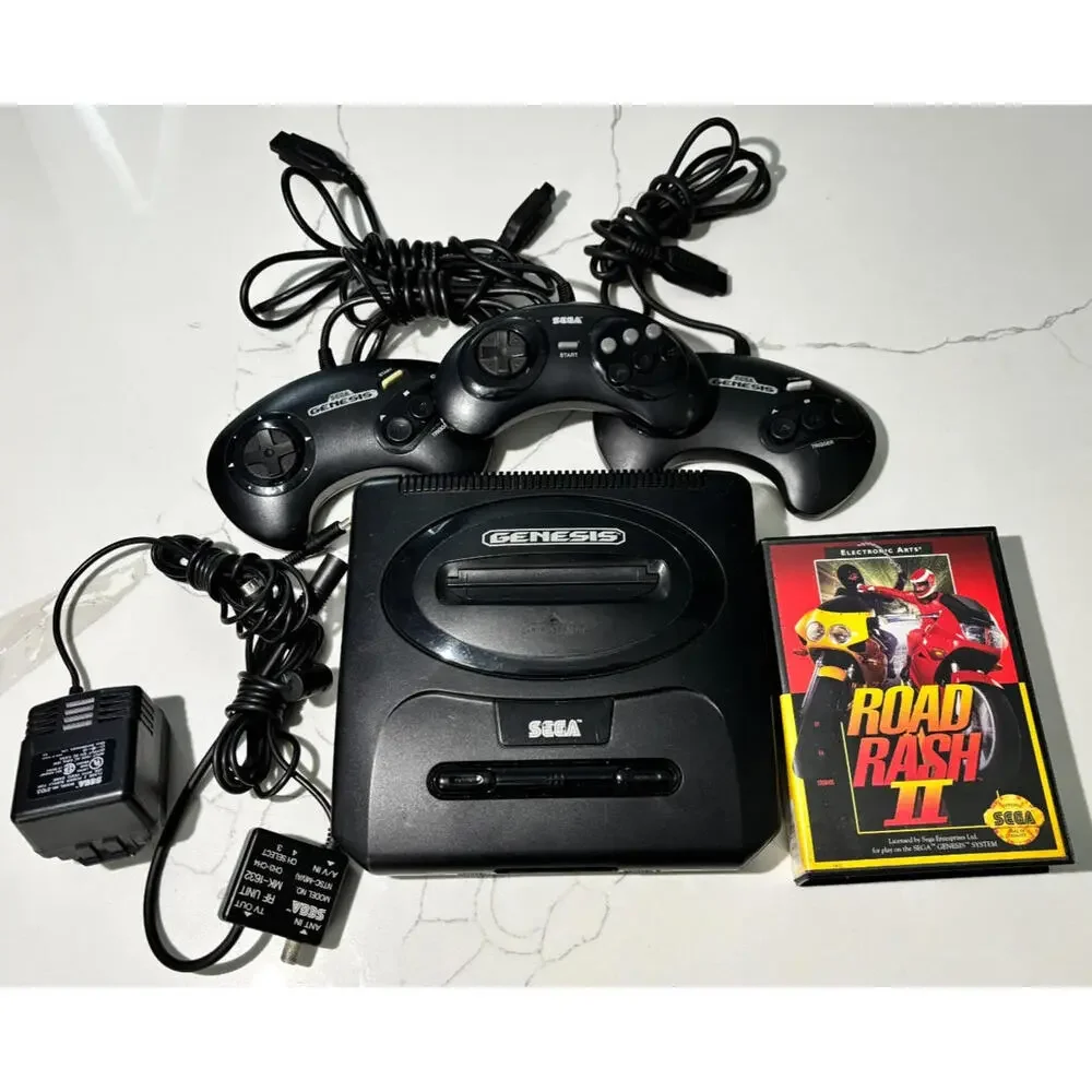SEGA Genesis Console Model 2 MK-1631 System W/3 Controller, 1 Game Orginal Cords